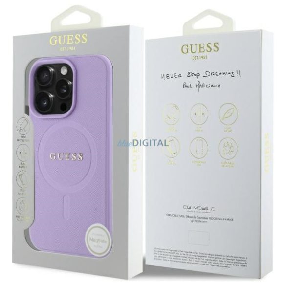 Guess GUHMP16LPSAHMCU Saffiano MagSafe-kompatibilis keménytok iPhone 16 Pro - lila