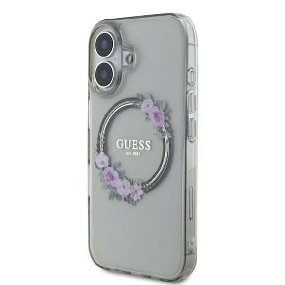 Guess GUHMP16SHFWFCK IML Flowers Wreath MagSafe keménytok iPhone 16 - átlátszó mintás