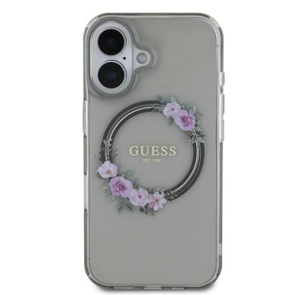 Guess GUHMP16SHFWFCK IML Flowers Wreath MagSafe keménytok iPhone 16 - átlátszó mintás