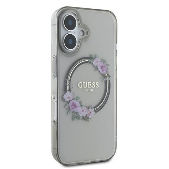 Guess GUHMP16SHFWFCK IML Flowers Wreath MagSafe keménytok iPhone 16 - átlátszó mintás