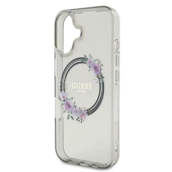 Guess GUHMP16SHFWFCK IML Flowers Wreath MagSafe keménytok iPhone 16 - átlátszó mintás