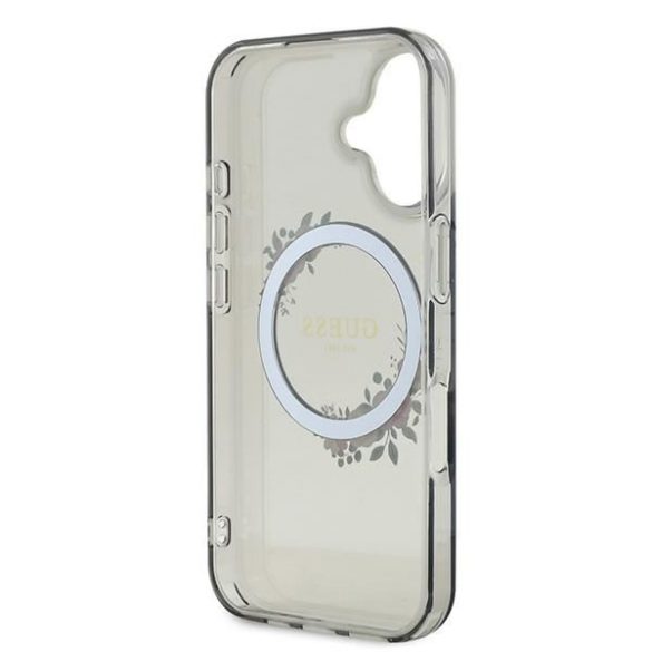 Guess GUHMP16SHFWFCK IML Flowers Wreath MagSafe keménytok iPhone 16 - átlátszó mintás