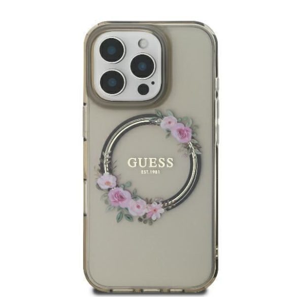 Guess GUHMP16LHFWFCK iPhone 16 Pro IML Flowers Wreath MagSafe keménytok - átlátszó mintás