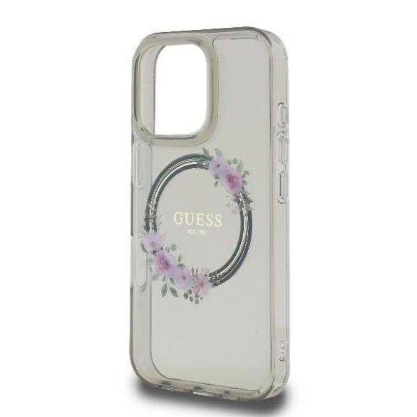 Guess GUHMP16LHFWFCK iPhone 16 Pro IML Flowers Wreath MagSafe keménytok - átlátszó mintás