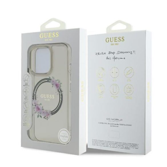 Guess GUHMP16LHFWFCK iPhone 16 Pro IML Flowers Wreath MagSafe keménytok - átlátszó mintás