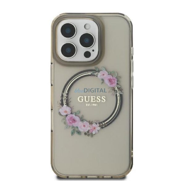 Guess GUHMP16XHFWFCK IML Flowers Wreath MagSafe-kompatibilis keménytok iPhone 16 Pro Max - szürke átlátszó