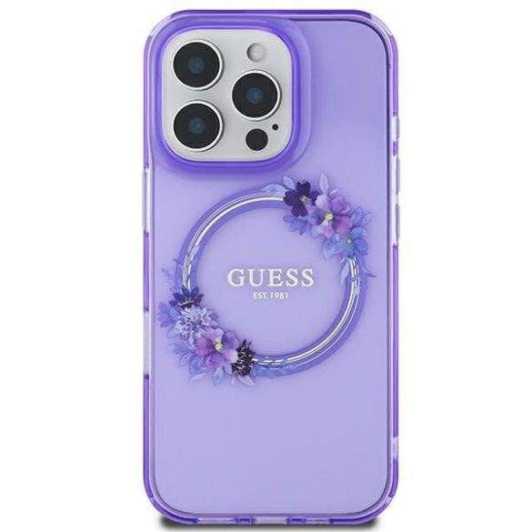 Guess GUHMP16SHFWFCU IML Flowers Wreath MagSafe keménytok iPhone 16 - lila