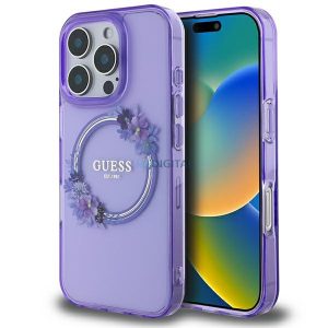 Guess GUHMP16LHFWFCU IML Flowers Wreath MagSafe keménytok iPhone 16 Pro - lila