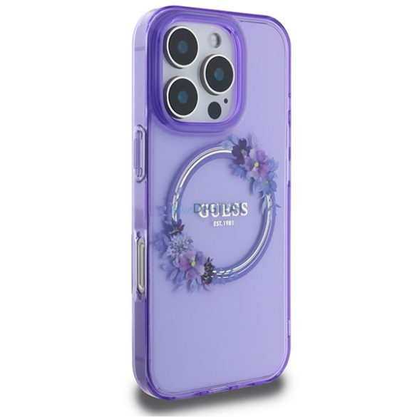 Guess GUHMP16LHFWFCU IML Flowers Wreath MagSafe keménytok iPhone 16 Pro - lila