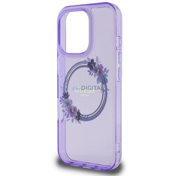 Guess GUHMP16LHFWFCU IML Flowers Wreath MagSafe keménytok iPhone 16 Pro - lila