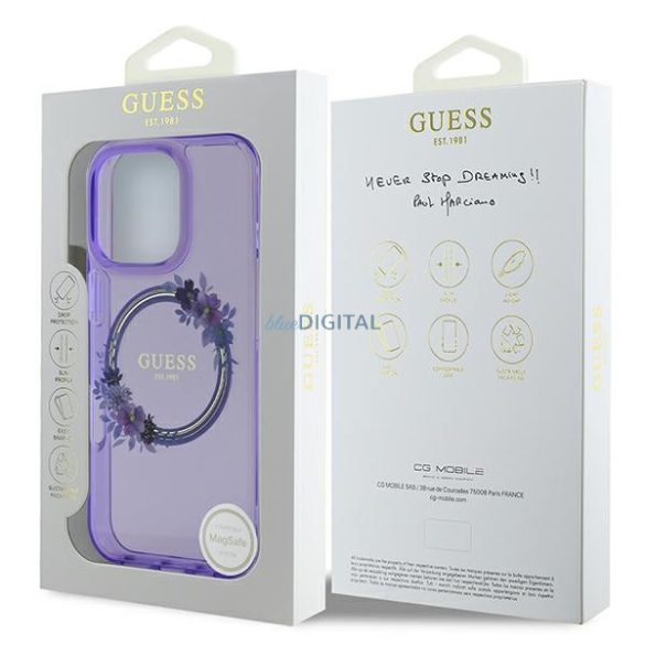 Guess GUHMP16LHFWFCU IML Flowers Wreath MagSafe keménytok iPhone 16 Pro - lila