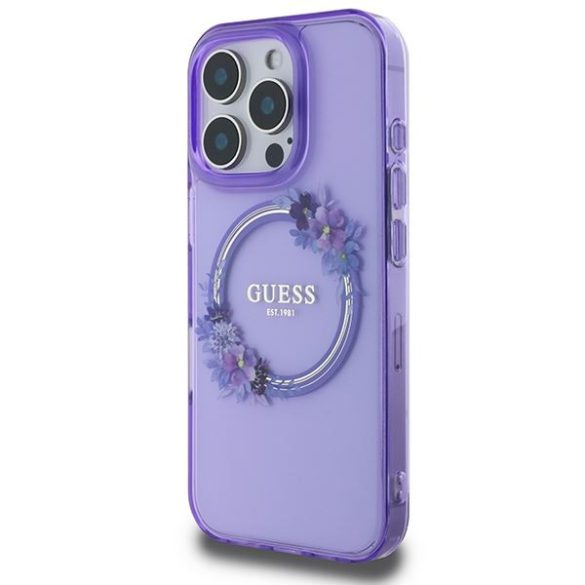 Guess GUHMP16XHFWFCU IML Flowers Wreath MagSafe keménytok iPhone 16 Pro Max - lila