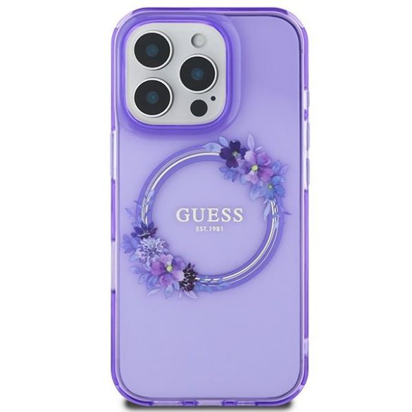 Guess GUHMP16XHFWFCU IML Flowers Wreath MagSafe keménytok iPhone 16 Pro Max - lila