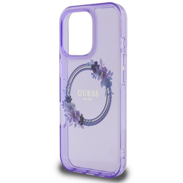 Guess GUHMP16XHFWFCU IML Flowers Wreath MagSafe keménytok iPhone 16 Pro Max - lila