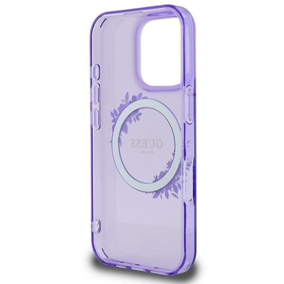 Guess GUHMP16XHFWFCU IML Flowers Wreath MagSafe keménytok iPhone 16 Pro Max - lila