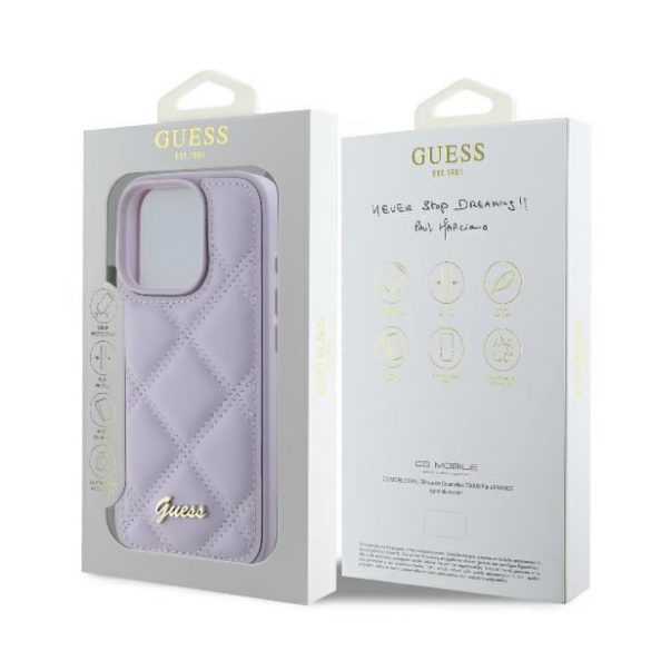 Guess GUHCP16LPSQSQSU Quilted Metal Logo keménytok iPhone 16 Pro - lila