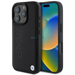   BMW BMHCP16LSLLBK Leather Hot Stamp tok iPhone 16 Pro - fekete