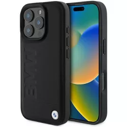   BMW BMHCP16XSLLBK Leather Hot Stamp tok iPhone 16 Pro Max - fekete