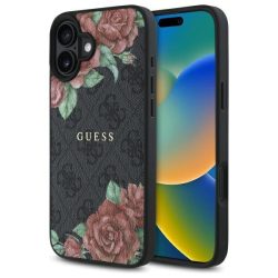   Guess GUHMP16SP4ROPEMCK 4G Flowers Print MagSafe-kompatibilis tok iPhone 16 - fekete