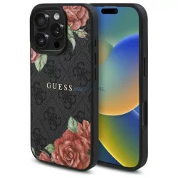   Guess GUHMP16XP4ROPEMCK 4G Flowers Print MagSafe-kompatibilis tok iPhone 16 Pro Max - fekete