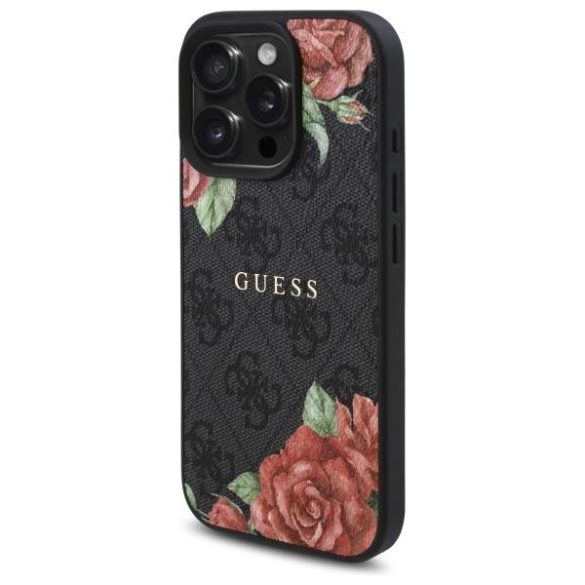 Guess GUHMP16XP4ROPEMCK 4G Flowers Print MagSafe-kompatibilis tok iPhone 16 Pro Max - fekete