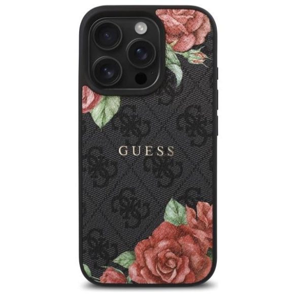 Guess GUHMP16XP4ROPEMCK 4G Flowers Print MagSafe-kompatibilis tok iPhone 16 Pro Max - fekete