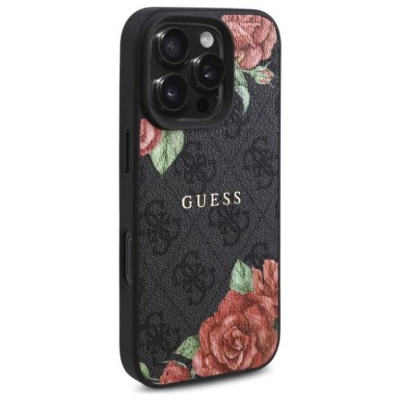 Guess GUHMP16XP4ROPEMCK 4G Flowers Print MagSafe-kompatibilis tok iPhone 16 Pro Max - fekete