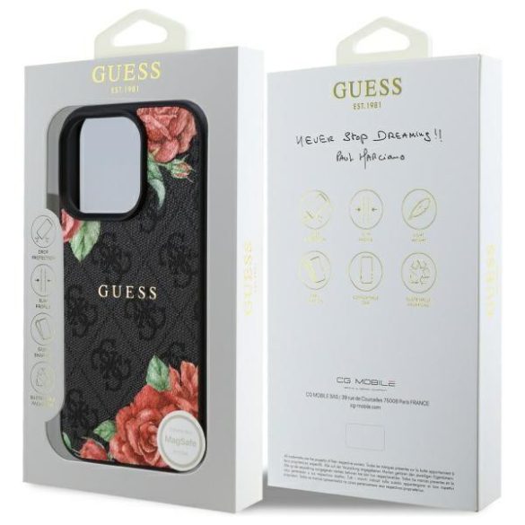 Guess GUHMP16XP4ROPEMCK 4G Flowers Print MagSafe-kompatibilis tok iPhone 16 Pro Max - fekete