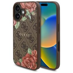   Guess GUHMP16SP4ROPEMCW 4G Flowers Print MagSafe-kompatibilis tok iPhone 16 - barna