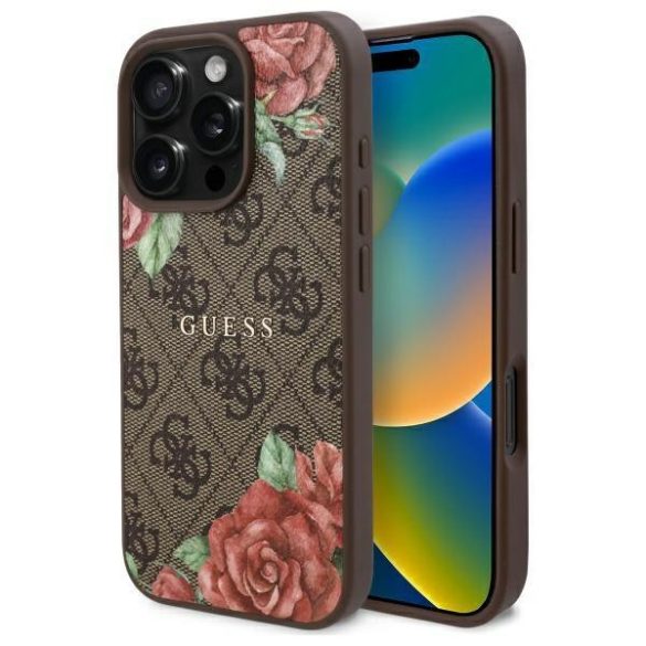 Guess GUHMP16XP4ROPEMCW 4G Flowers Print MagSafe-kompatibilis tok iPhone 16 Pro Max - barna