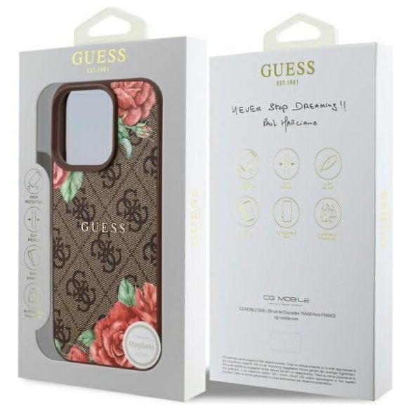 Guess GUHMP16XP4ROPEMCW 4G Flowers Print MagSafe-kompatibilis tok iPhone 16 Pro Max - barna