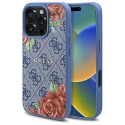   Guess GUHMP16XP4ROPEMCB 4G Flowers Print MagSafe-kompatibilis tok iPhone 16 Pro Max - kék