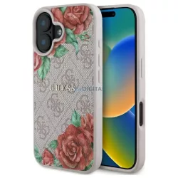   Guess GUHMP16SP4ROPEMCP 4G Flowers Print MagSafe-kompatibilis tok iPhone 16 - rózsaszín
