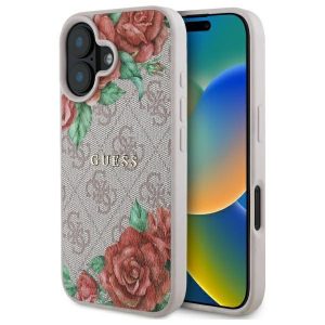 Guess GUHMP16SP4ROPEMCP 4G Flowers Print MagSafe-kompatibilis tok iPhone 16 - rózsaszín