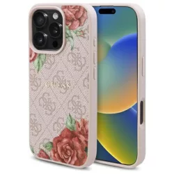   Guess GUHMP16XP4ROPEMCP 4G Flowers Print MagSafe-kompatibilis tok iPhone 16 Pro Max - rózsaszín