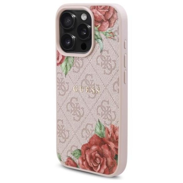 Guess GUHMP16XP4ROPEMCP 4G Flowers Print MagSafe-kompatibilis tok iPhone 16 Pro Max - rózsaszín