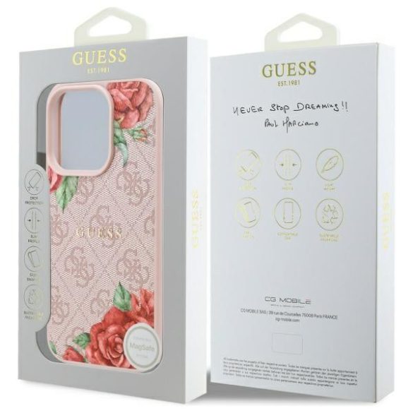 Guess GUHMP16XP4ROPEMCP 4G Flowers Print MagSafe-kompatibilis tok iPhone 16 Pro Max - rózsaszín