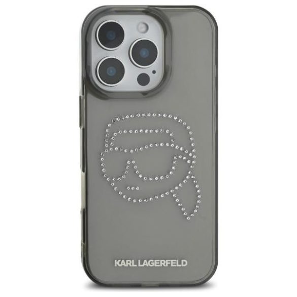 Karl Lagerfeld KLHCP16XHKHDCELK IML Rhinestones Karl Head tok iPhone 16 Pro Max - fekete