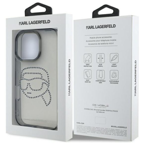 Karl Lagerfeld KLHCP16XHKHDCELK IML Rhinestones Karl Head tok iPhone 16 Pro Max - fekete