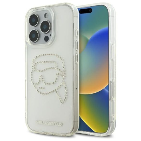 Karl Lagerfeld KLHCP16XHKHDCELT IML Rhinestones Karl Head tok iPhone 16 Pro Max - átlátszó