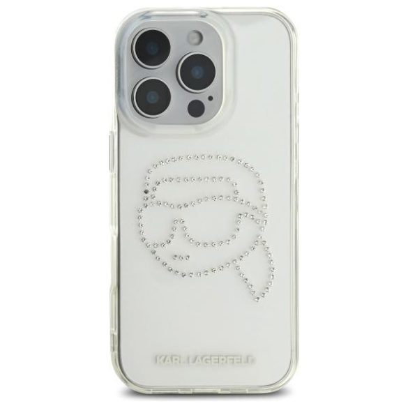 Karl Lagerfeld KLHCP16XHKHDCELT IML Rhinestones Karl Head tok iPhone 16 Pro Max - átlátszó