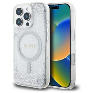 Guess GUHMP16LRGRGES Resin Gradient Glitter MagSafe-kompatibilis tok iPhone 16 Pro - ezüst színű