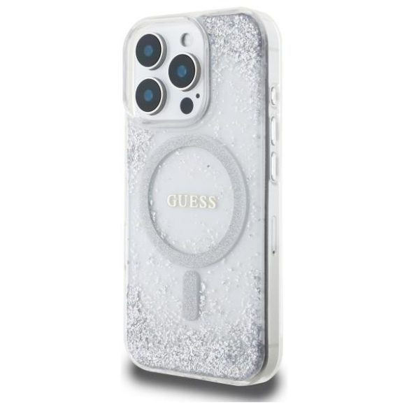 Guess GUHMP16LRGRGES Resin Gradient Glitter MagSafe-kompatibilis tok iPhone 16 Pro - ezüst színű