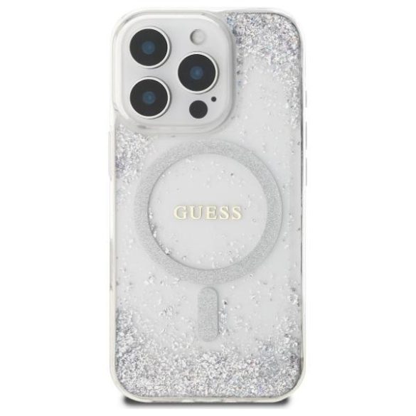 Guess GUHMP16LRGRGES Resin Gradient Glitter MagSafe-kompatibilis tok iPhone 16 Pro - ezüst színű