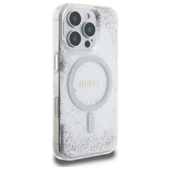 Guess GUHMP16LRGRGES Resin Gradient Glitter MagSafe-kompatibilis tok iPhone 16 Pro - ezüst színű