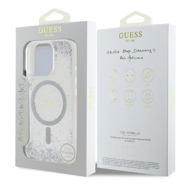 Guess GUHMP16XRGRGES Resin Gradient Glitter MagSafe-kompatibilis tok iPhone 16 Pro Max - ezüst színű