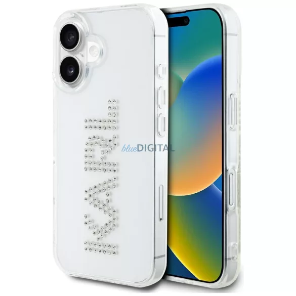 Karl Lagerfeld IML strasszos logós tok iPhone 16, átlátszó