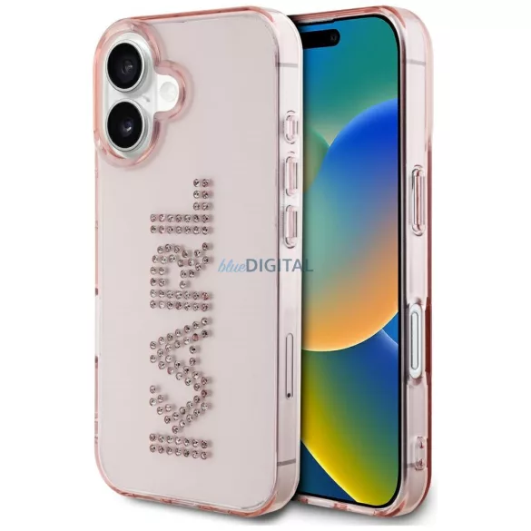 Karl Lagerfeld IML strasszos logós tok iPhone 16, rózsaszín