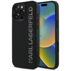   Karl Lagerfeld HC 3D gumiból készült, hosszúkás, csillogó tok iPhone 16 Pro, fekete