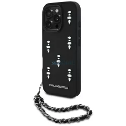   Karl Lagerfeld Saffiano Crystals tok lánccal iPhone 16 Pro, fekete